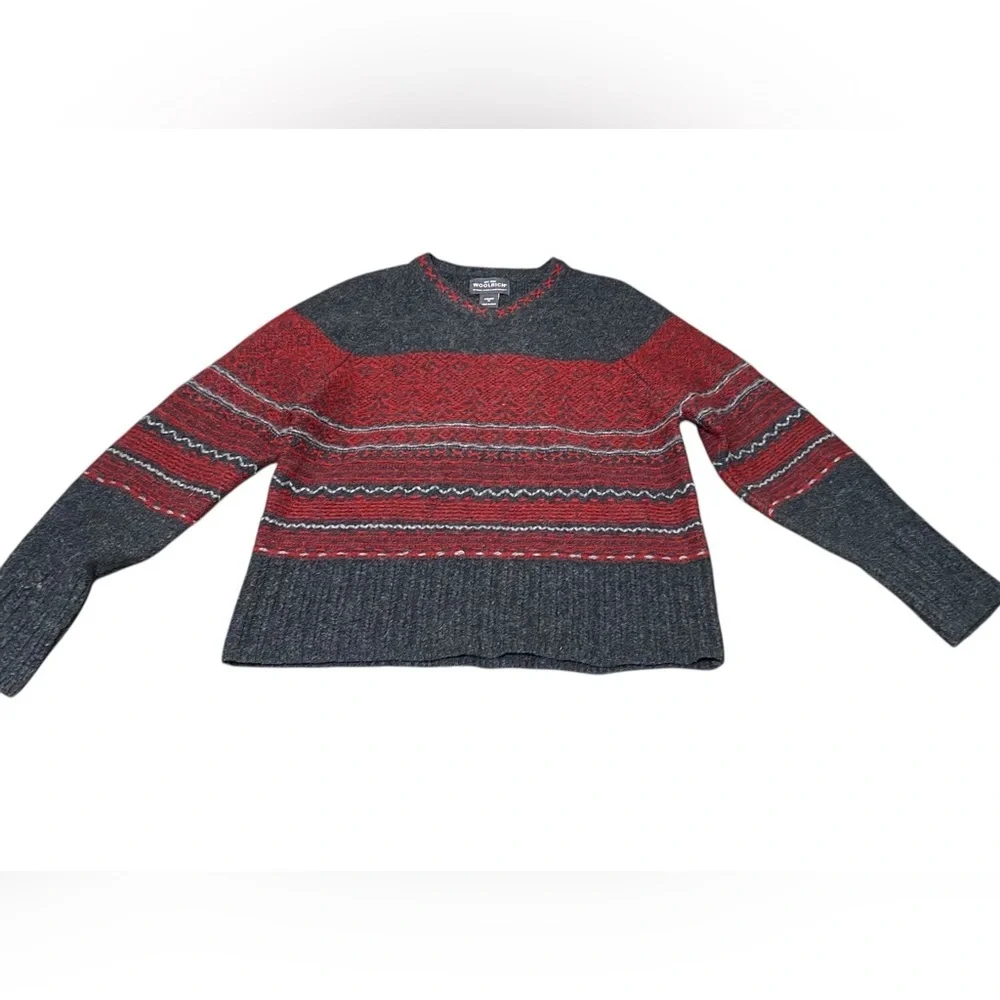 WOOLRICH Sweater Red Gray Charcoal Heather 100% Wool Women’s Size M - Picture 4 of 10